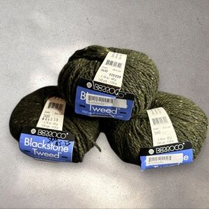 Berroco Blackstone Tweed lot of 3 #2640 dark green wool,mohair, angora 50g each